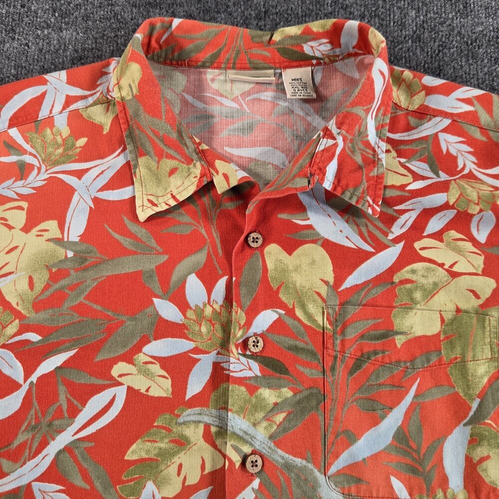 L.L. Bean Hawaiian Shirt Mens 2XL Orange Leaf Aloha Vacation Button Up Camp XXL